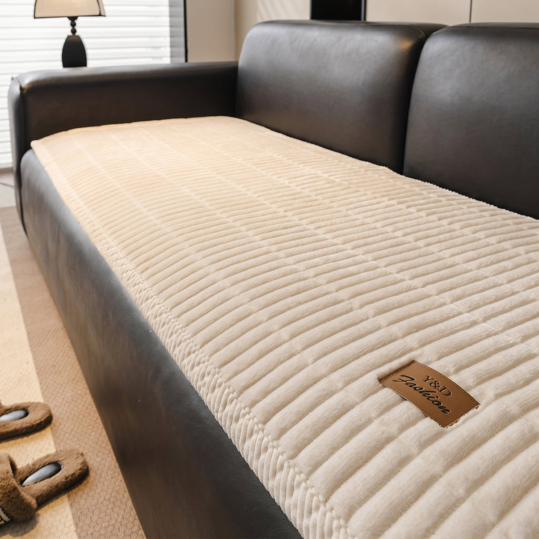 Quilted Sofa Cover with Ribbed Texture and Corner Fit