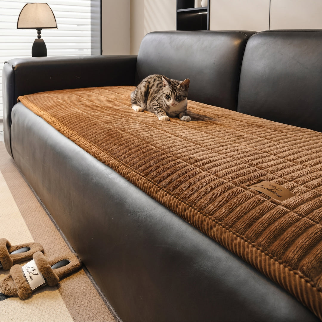 Quilted Sofa Cover with Ribbed Texture and Corner Fit