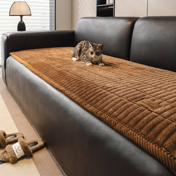 Quilted Sofa Cover with Ribbed Texture and Corner Fit