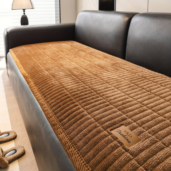 Quilted Sofa Cover with Ribbed Texture and Corner Fit