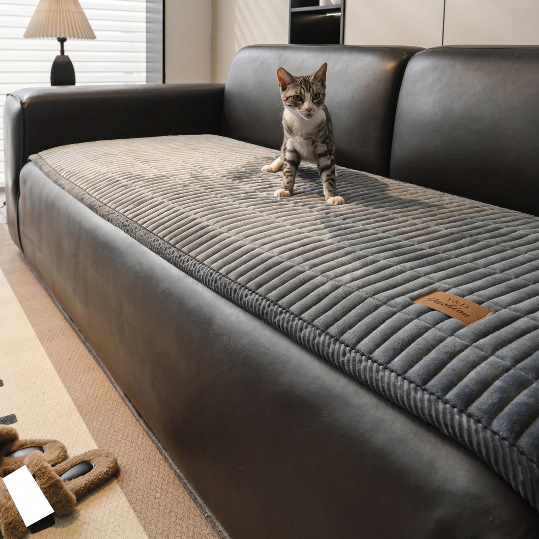 Quilted Sofa Cover with Ribbed Texture and Corner Fit