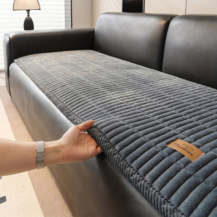 Quilted Sofa Cover with Ribbed Texture and Corner Fit