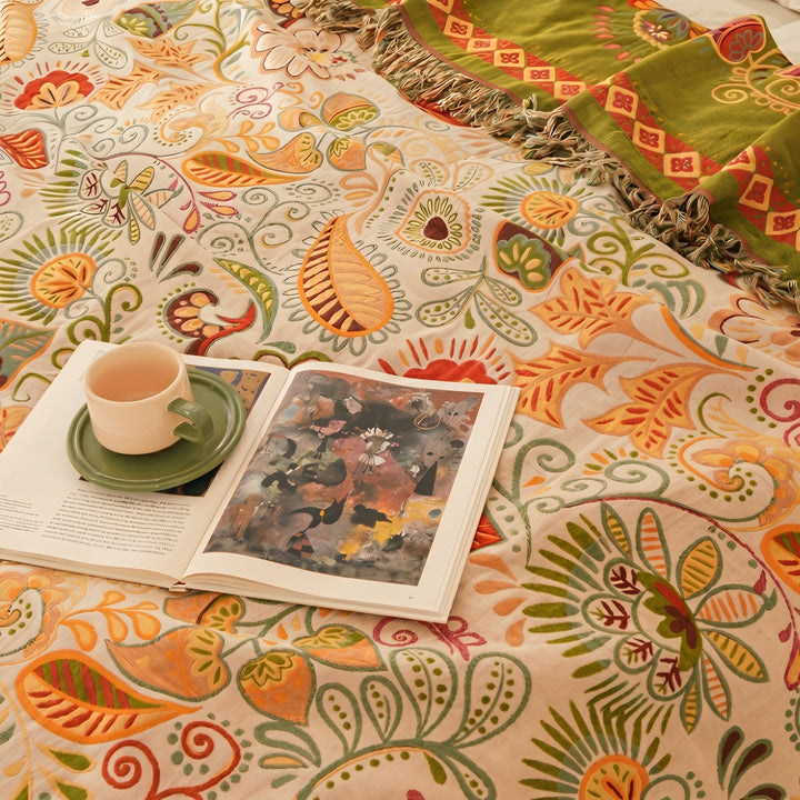 Floral Throw Blanket With Fringed Edge For Bedroom