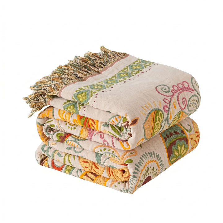 Floral Throw Blanket With Fringed Edge For Bedroom
