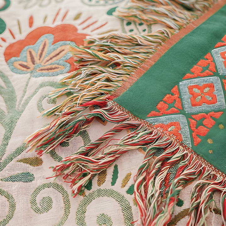 Floral Throw Blanket With Fringed Edge For Bedroom