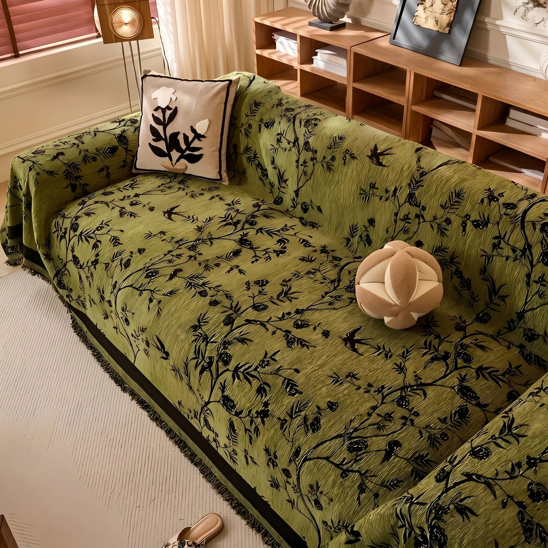 Vintage Style Sofa Cover with Botanical Pattern