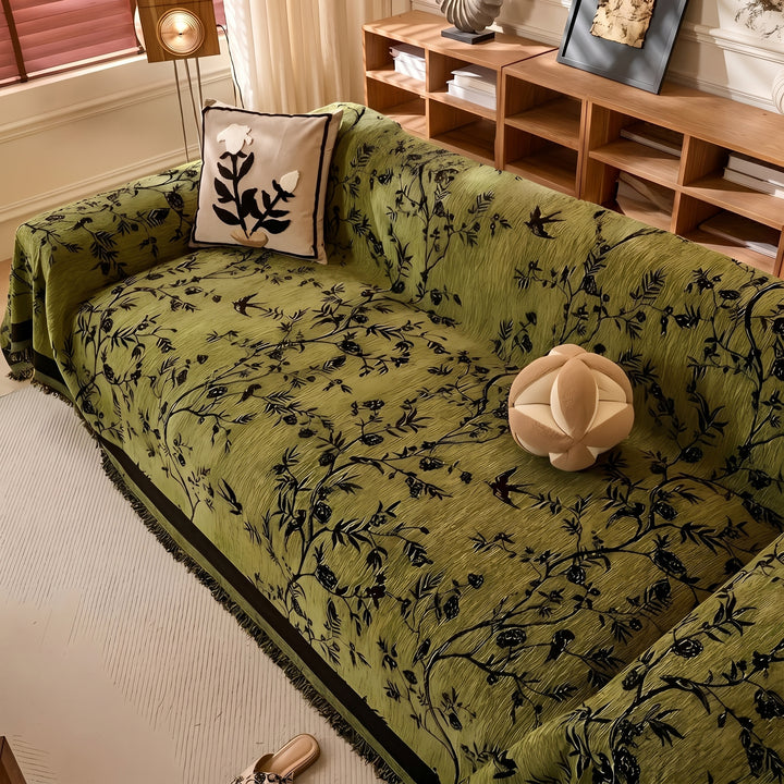 Vintage Style Sofa Cover with Botanical Pattern