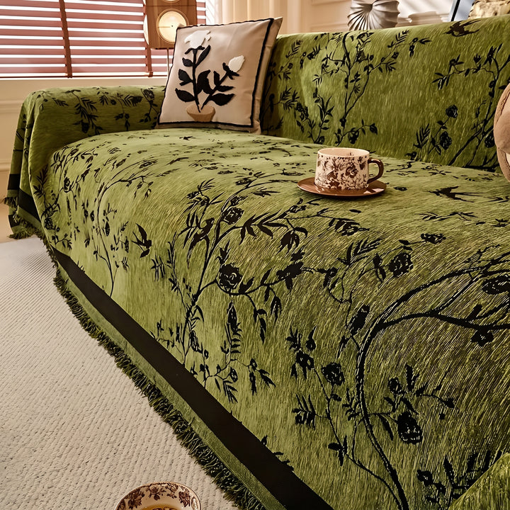Vintage Style Sofa Cover with Botanical Pattern