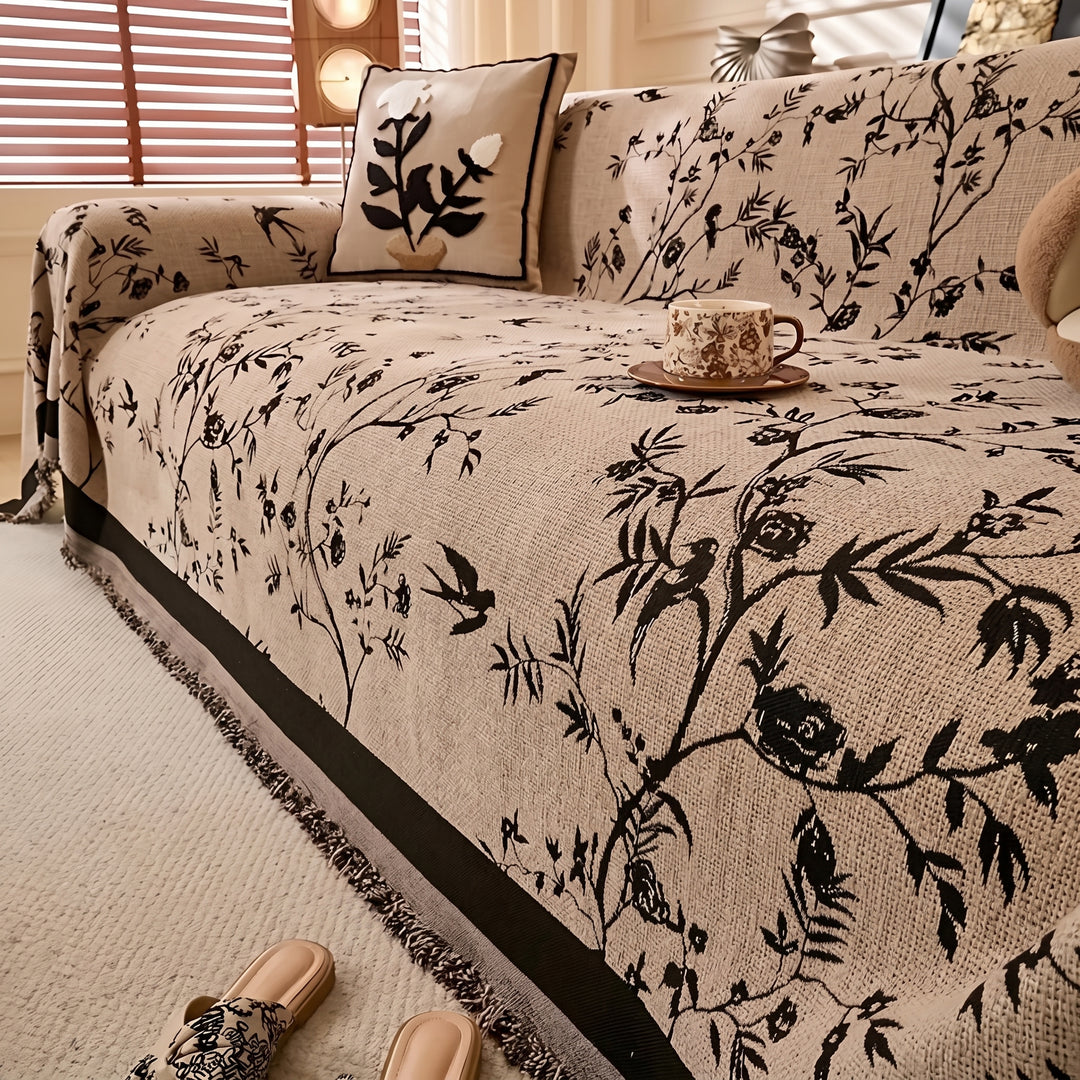 Vintage Style Sofa Cover with Botanical Pattern