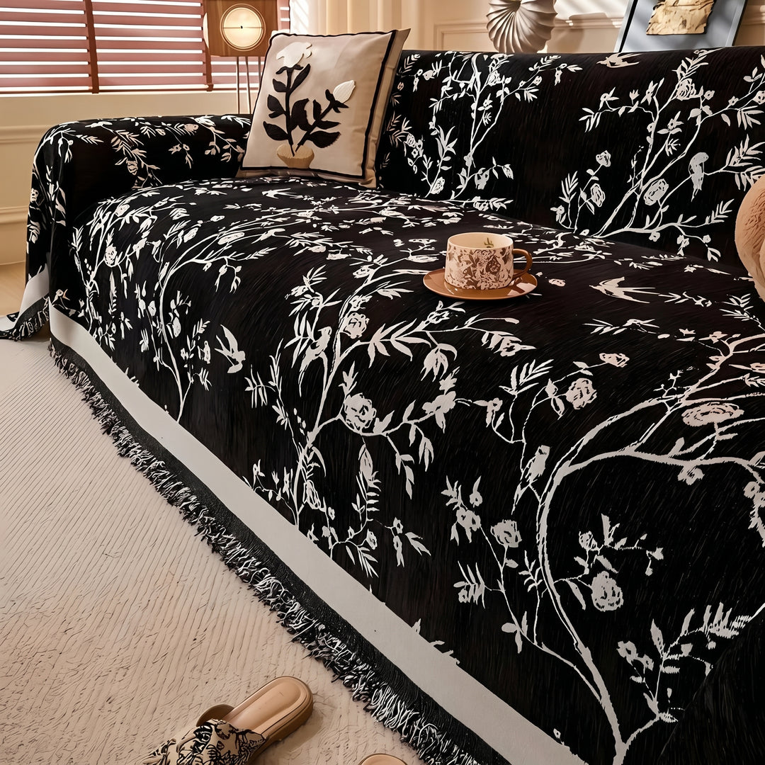 Vintage Style Sofa Cover with Botanical Pattern