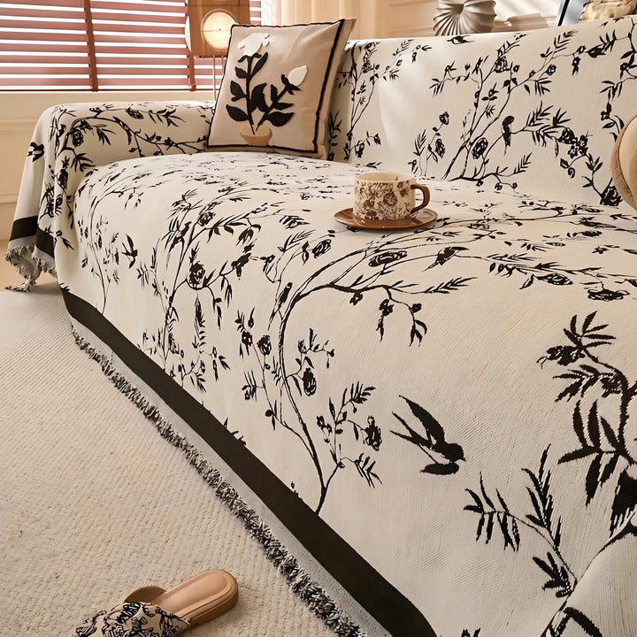 Vintage Style Sofa Cover with Botanical Pattern
