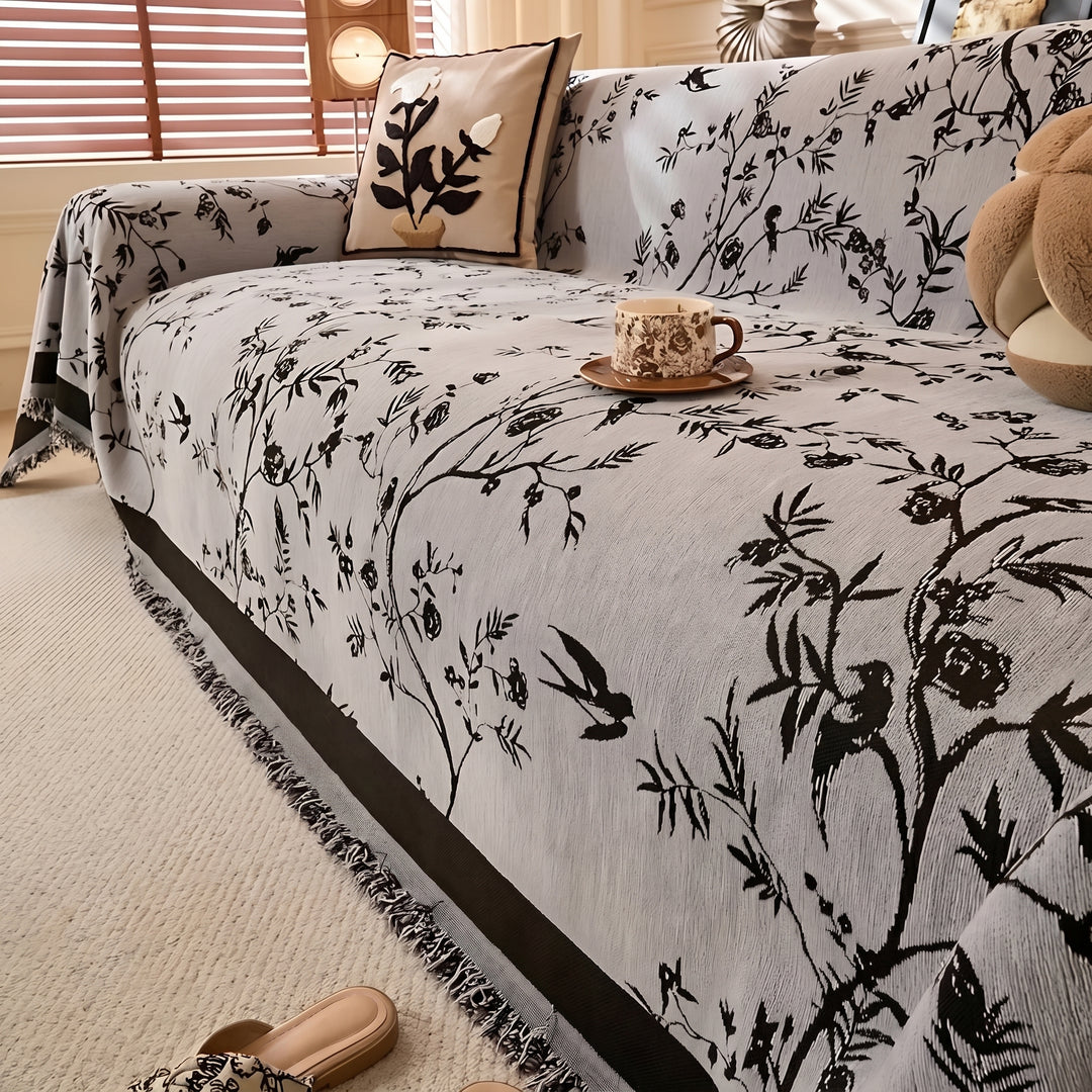 Vintage Style Sofa Cover with Botanical Pattern