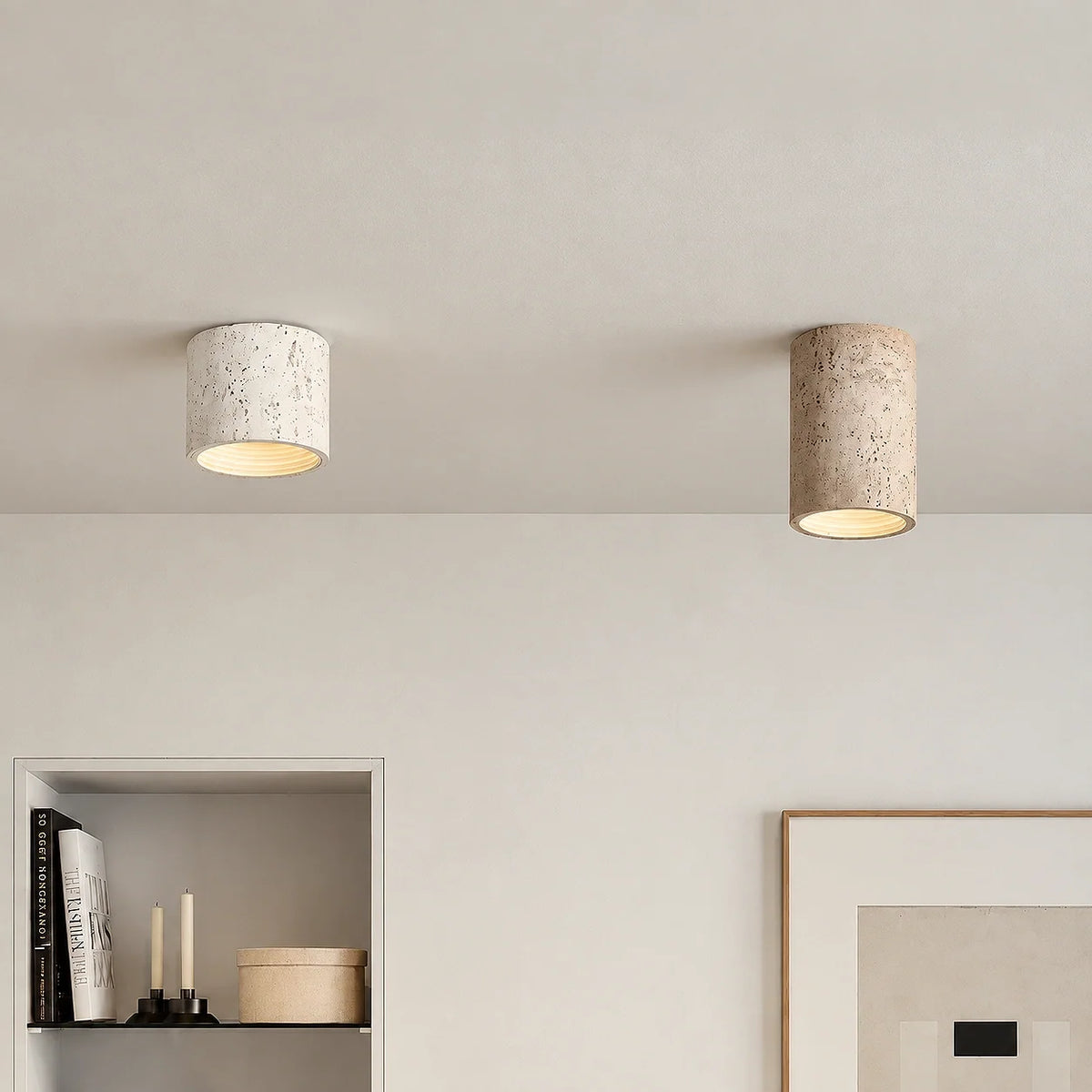 Travertine Cylindrical Ceiling Lamp Flush Mount Fitting