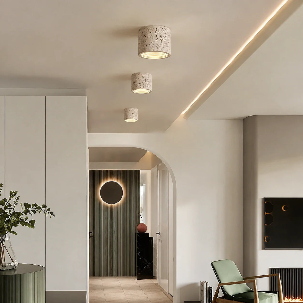 Travertine Cylindrical Ceiling Lamp Flush Mount Fitting