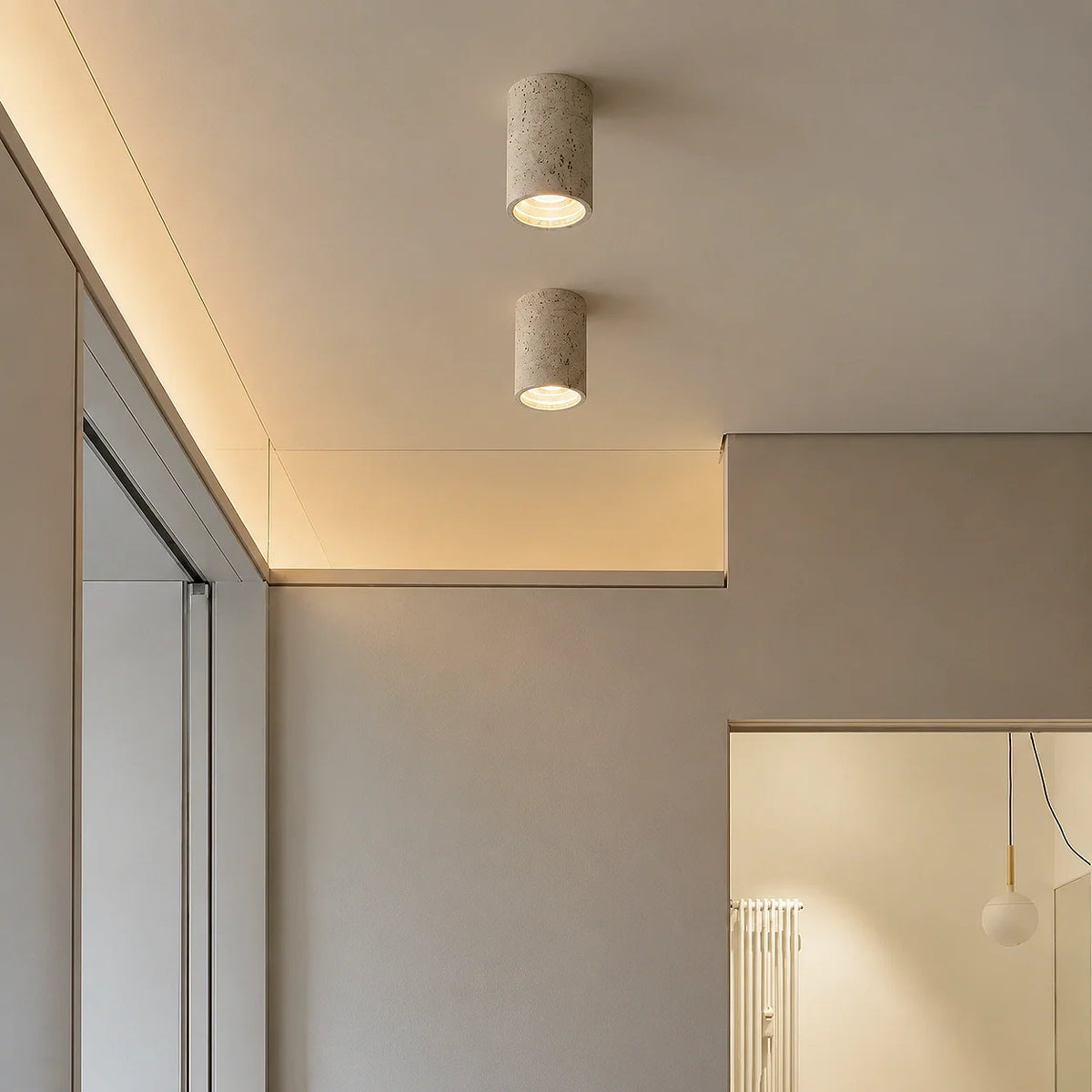 Travertine Cylindrical Ceiling Lamp Flush Mount Fitting