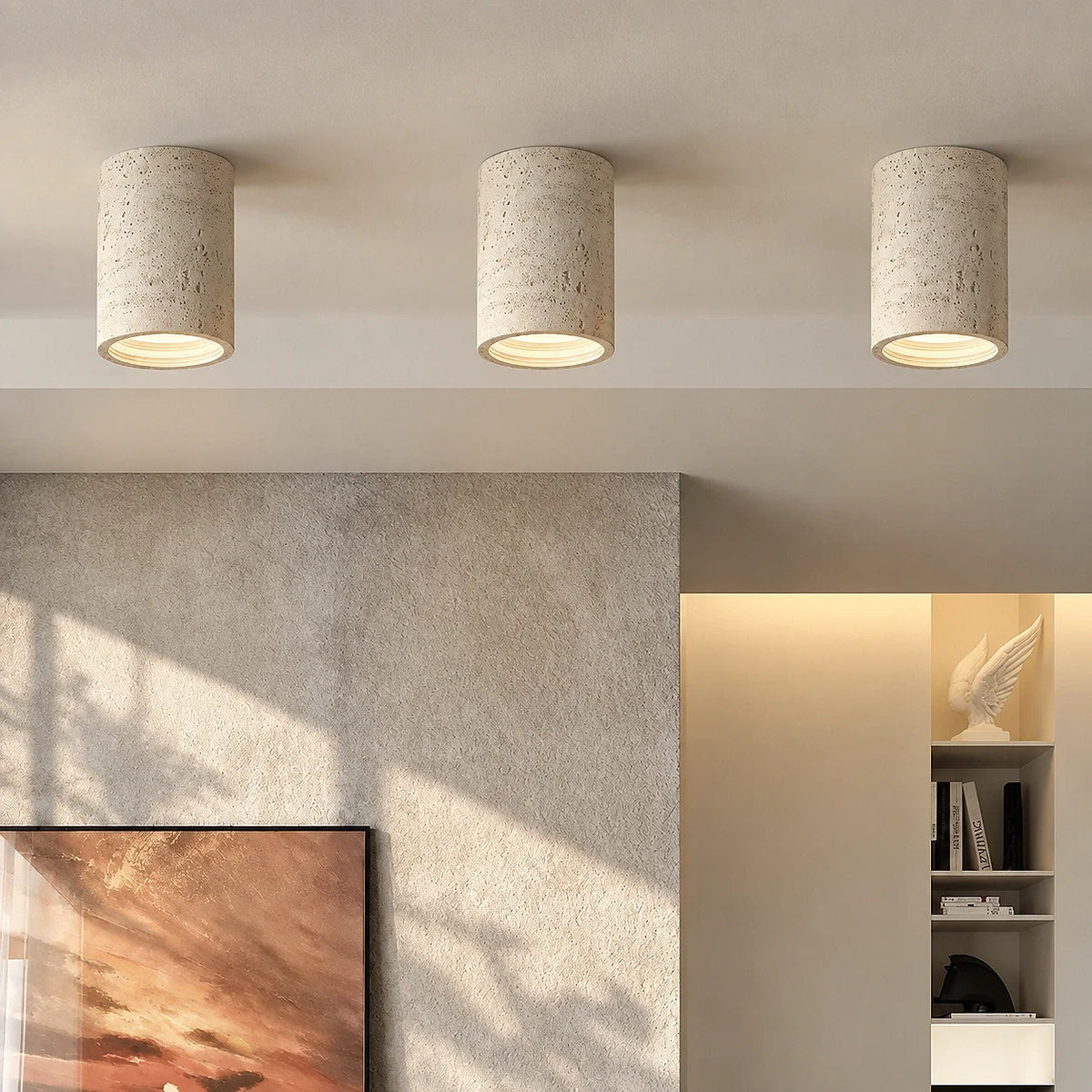Travertine Cylindrical Ceiling Lamp Flush Mount Fitting