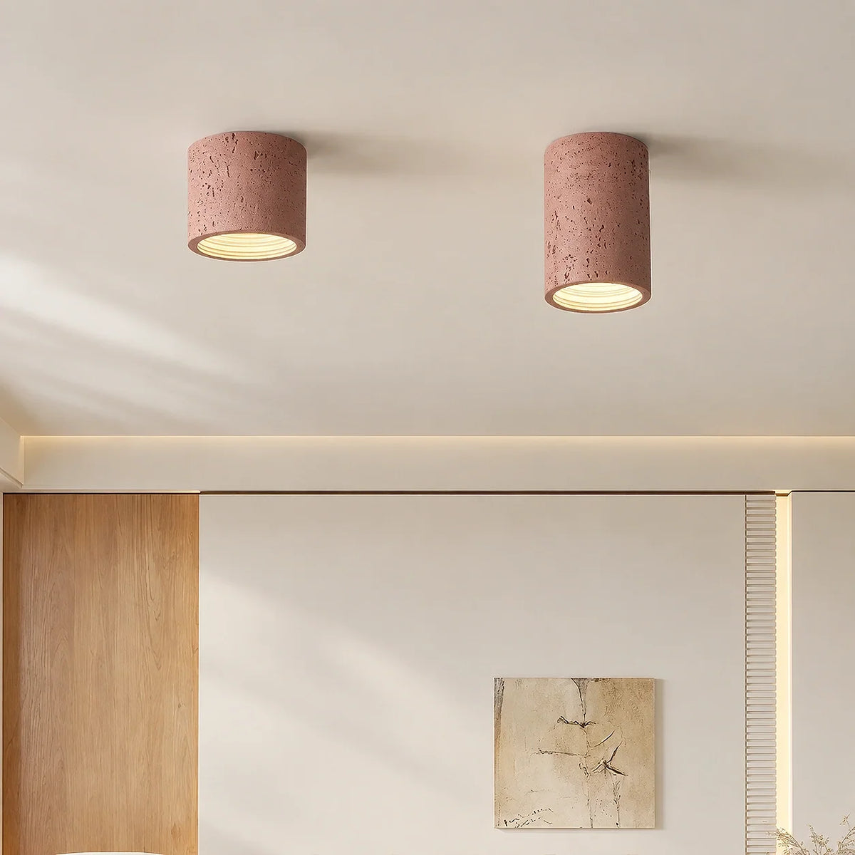 Travertine Cylindrical Ceiling Lamp Flush Mount Fitting