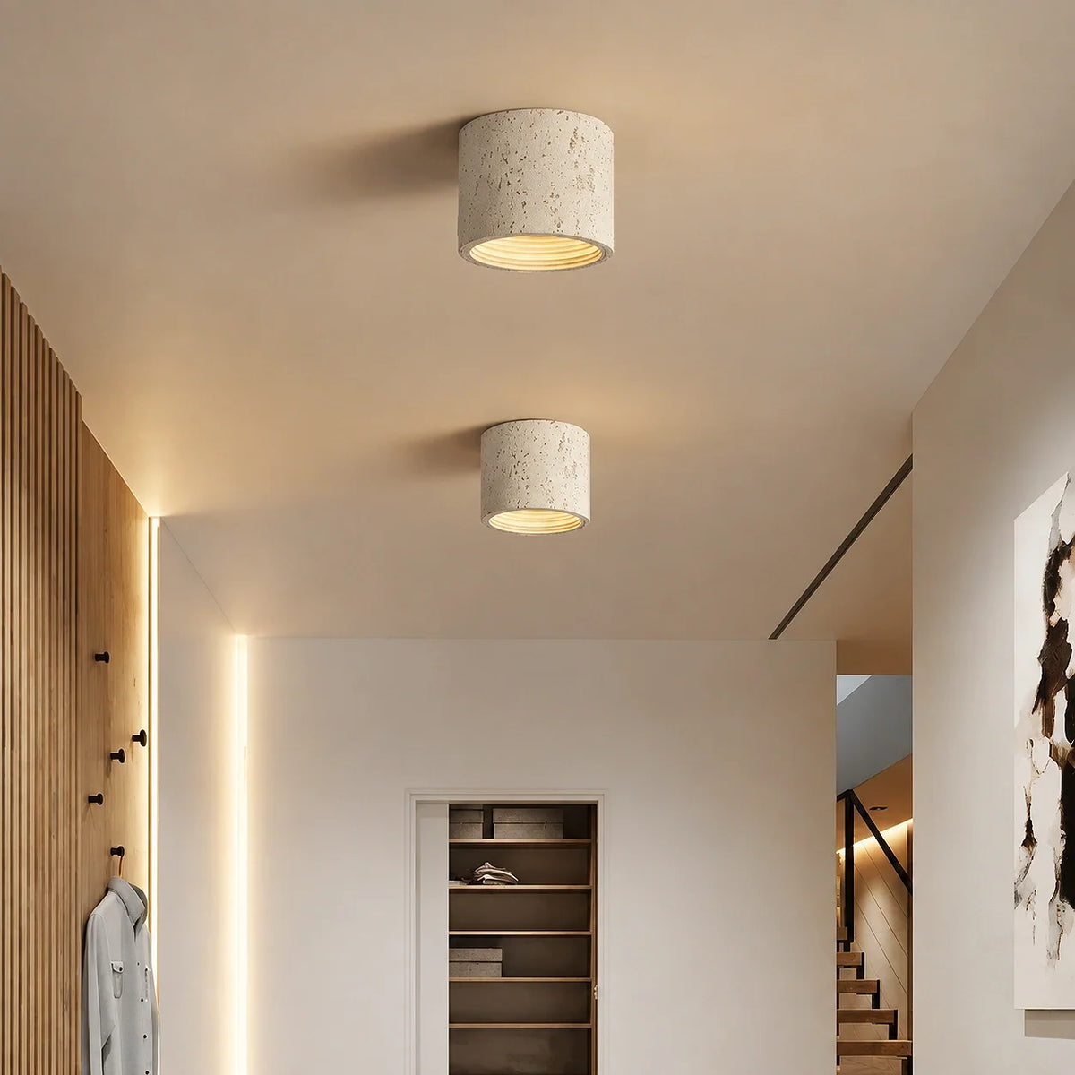 Travertine Cylindrical Ceiling Lamp Flush Mount Fitting
