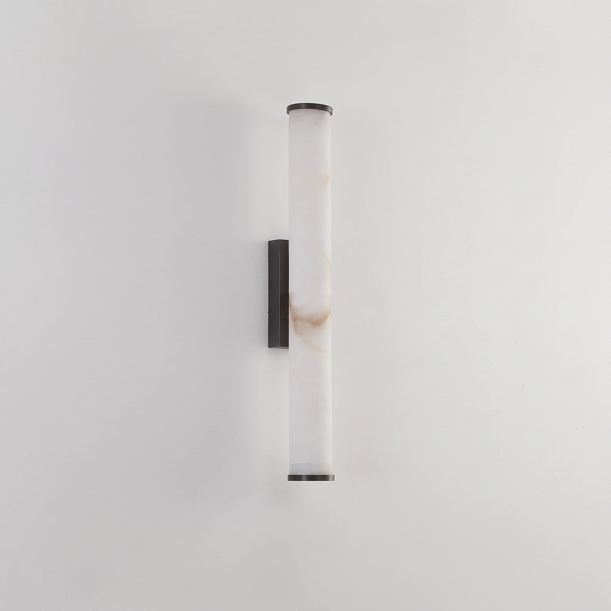 Alabaster Column Wall Sconce with Cylindrical Shade - Wall Light Fixtures - Black - Seravelle Home