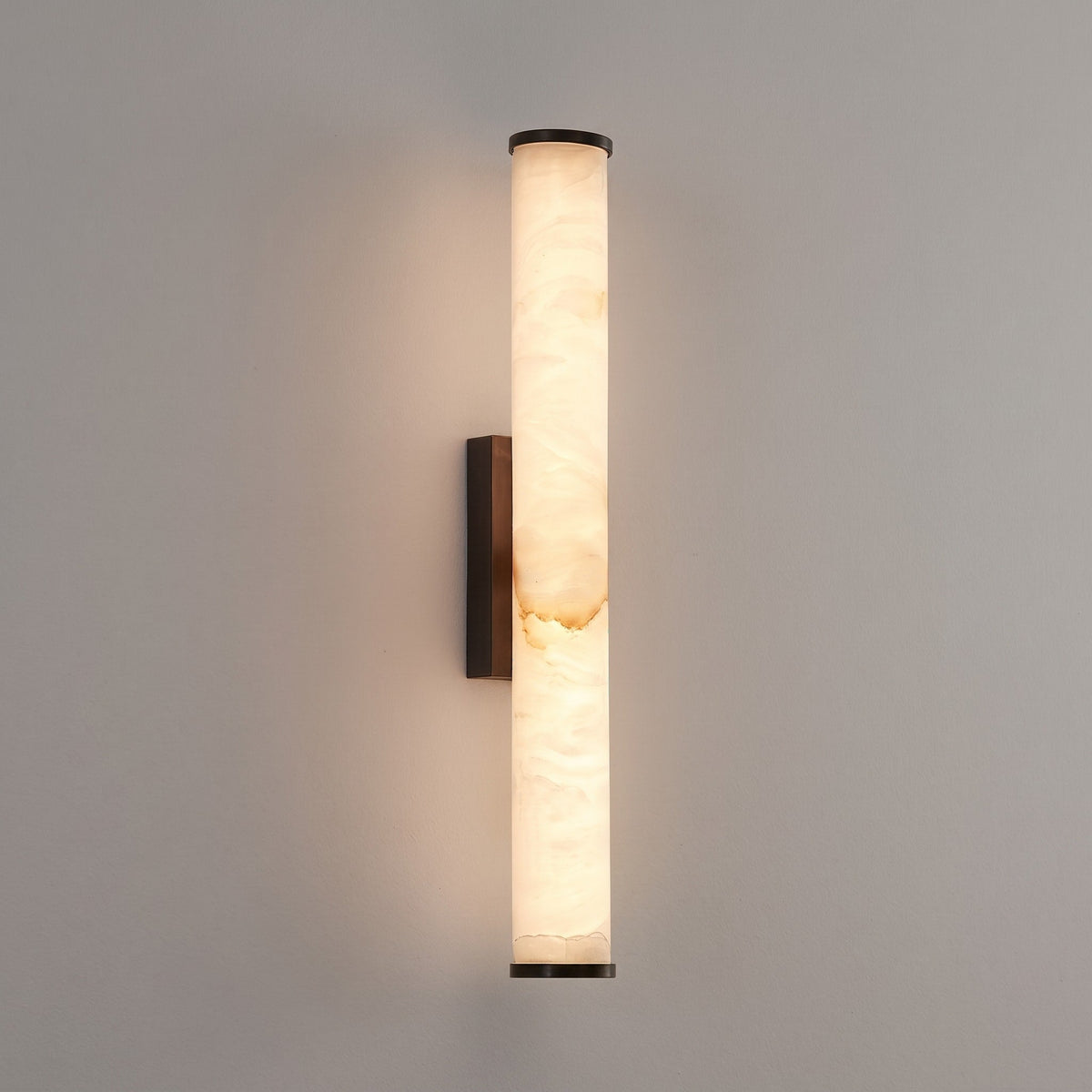 Alabaster Column Wall Sconce with Cylindrical Shade - Wall Light Fixtures - Black - Seravelle Home