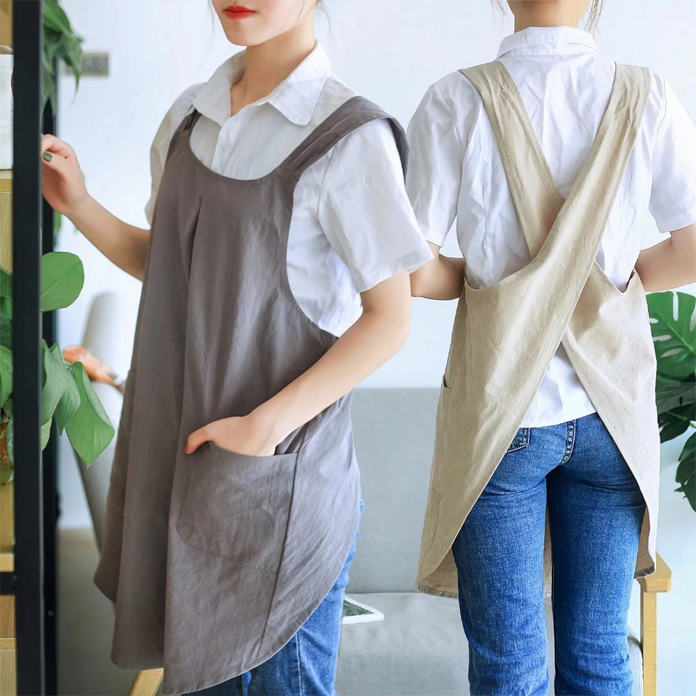 Apron Dress with Cross Back for Kitchen and Garden - Aprons - Grey - Seravelle Home