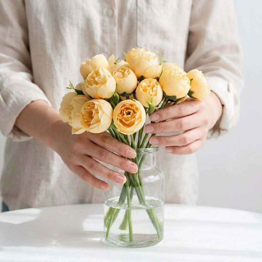 Artificial Peony Bouquet with Realistic Blooms - Artificial plants - Yellow - Seravelle Home