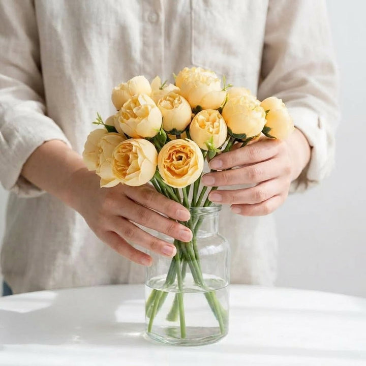 Artificial Peony Bouquet with Realistic Blooms - Artificial plants - Yellow - Seravelle Home
