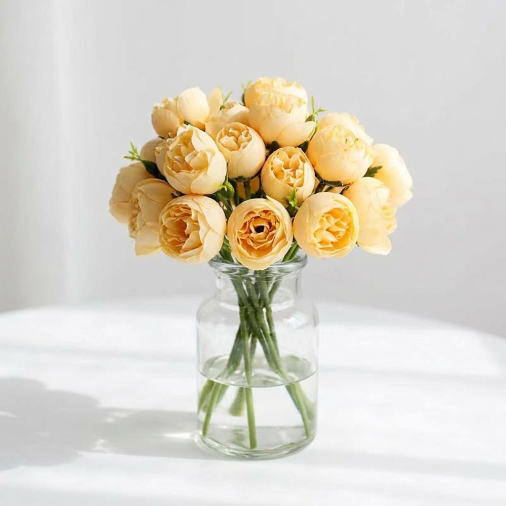Artificial Peony Bouquet with Realistic Blooms - Artificial plants - Yellow - Seravelle Home