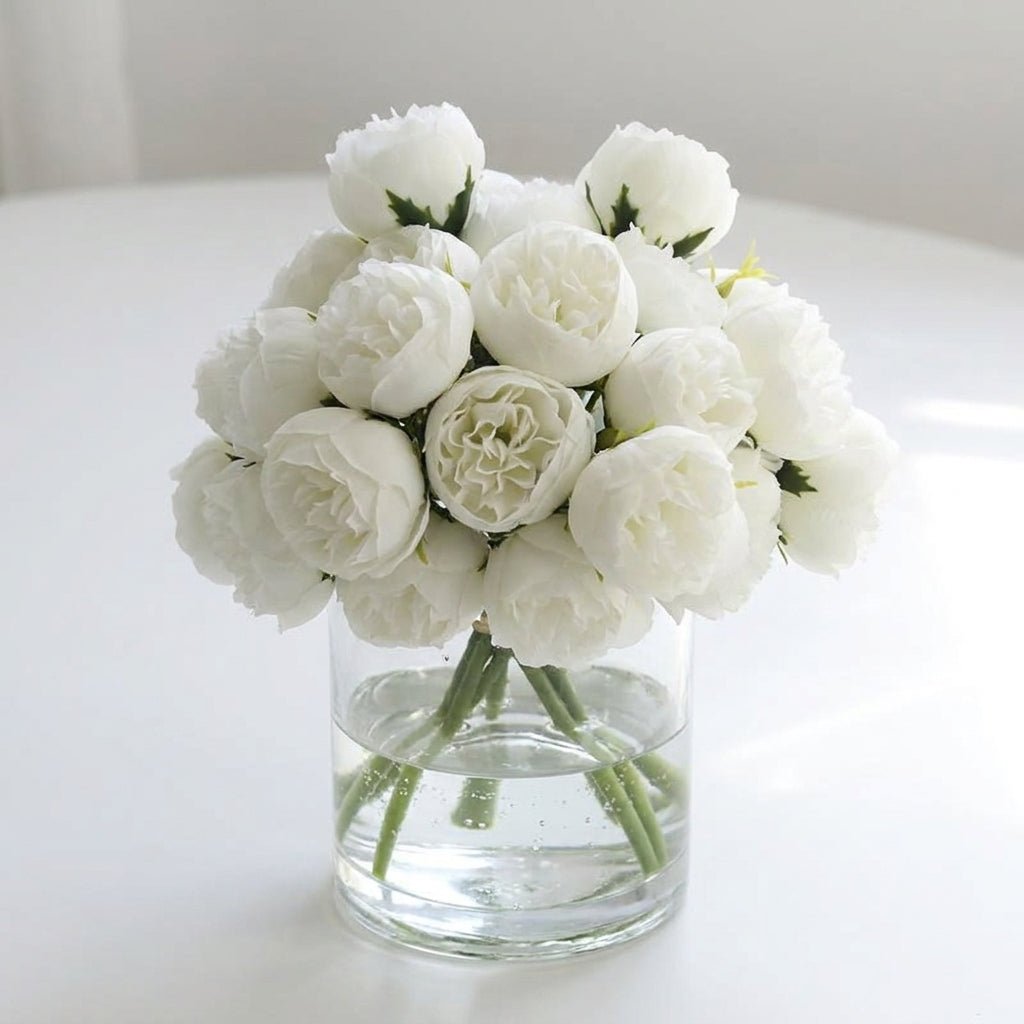 Artificial Peony Bouquet with Realistic Blooms - Artificial plants - White - Seravelle Home