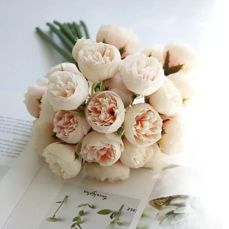 Artificial Peony Bouquet with Realistic Blooms - Artificial plants - Champagne - Seravelle Home