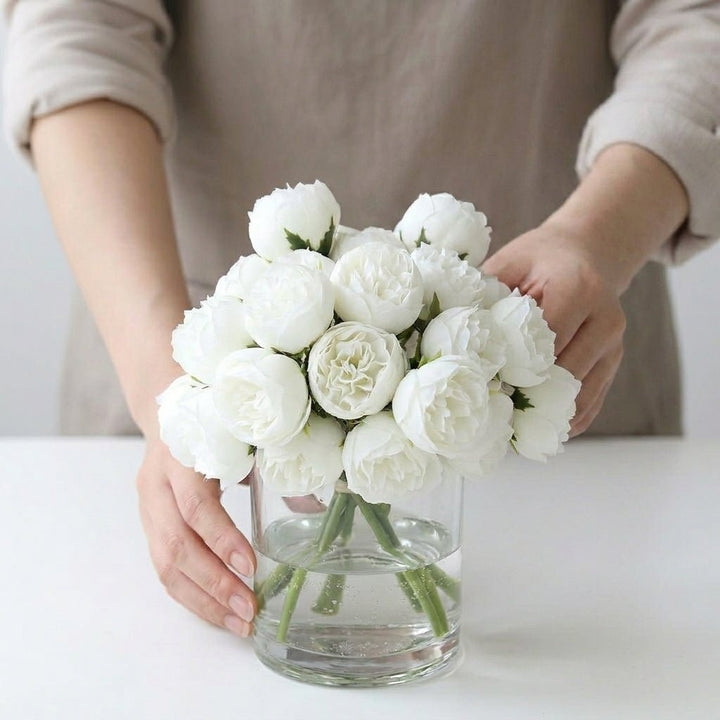 Artificial Peony Bouquet with Realistic Blooms - Artificial plants - White - Seravelle Home