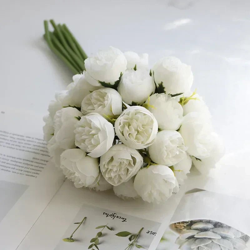 Artificial Peony Bouquet with Realistic Blooms - Artificial plants - White - Seravelle Home