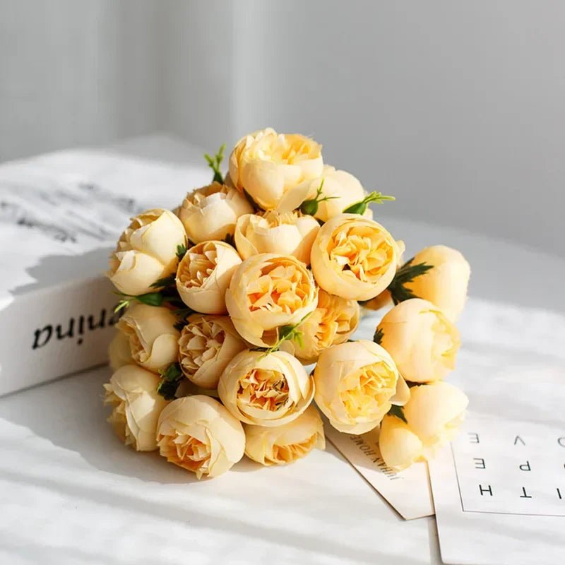 Artificial Peony Bouquet with Realistic Blooms - Artificial plants - Yellow - Seravelle Home