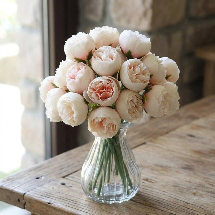 Artificial Peony Bouquet with Realistic Blooms - Artificial plants - Champagne - Seravelle Home