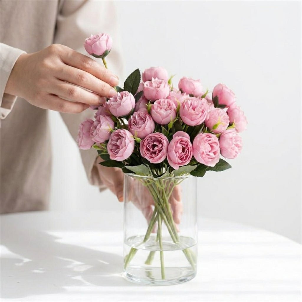 Artificial Peony Bouquet with Realistic Blooms - Artificial plants - Dark Pink - Seravelle Home