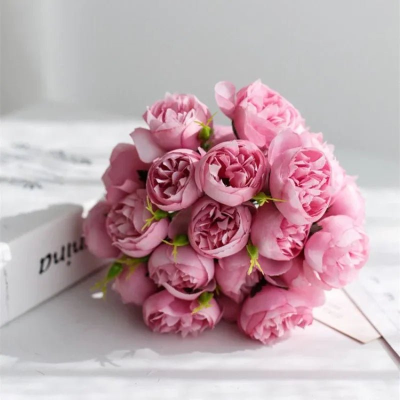 Artificial Peony Bouquet with Realistic Blooms - Artificial plants - Dark Pink - Seravelle Home