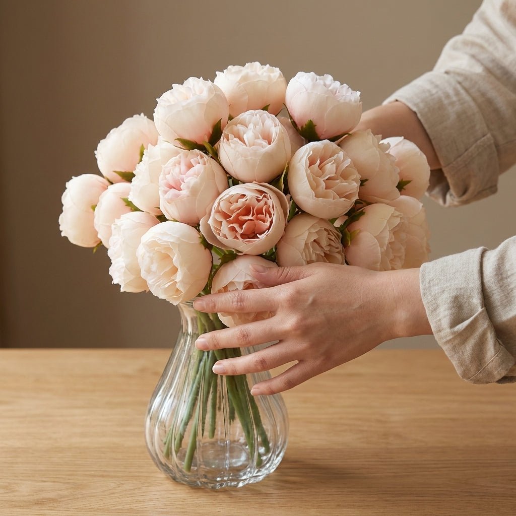 Artificial Peony Bouquet with Realistic Blooms - Artificial plants - Champagne - Seravelle Home