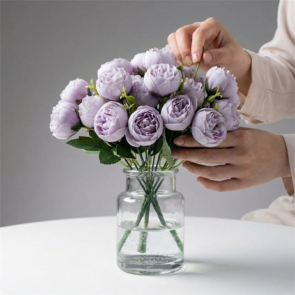 Artificial Peony Bouquet with Realistic Blooms - Artificial plants - Purple - Seravelle Home