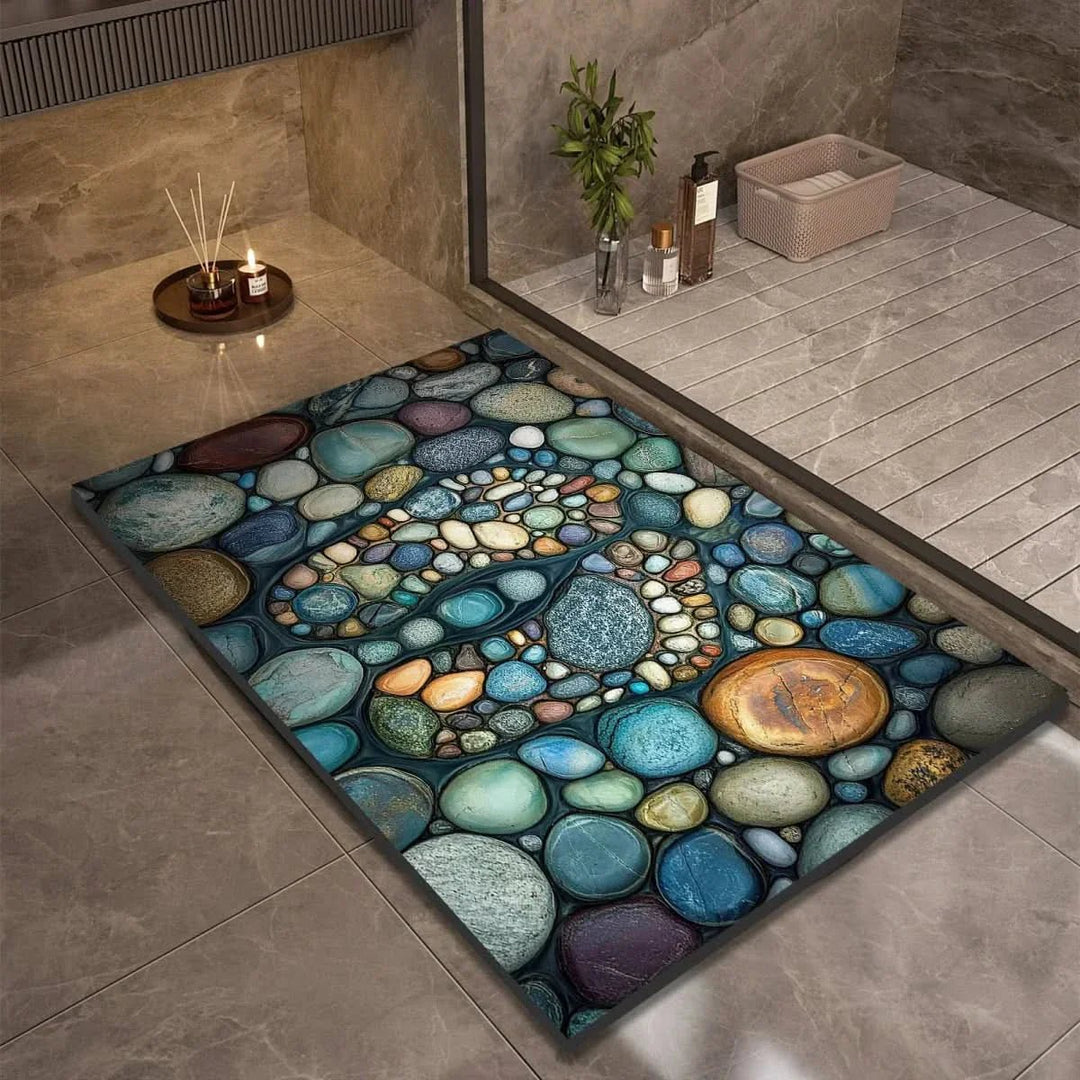 Bathroom Mat with Pebble Stone Print Pattern - Bath Mat - Style 4 - Seravelle Home
