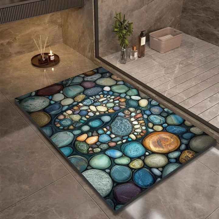 Bathroom Mat with Pebble Stone Print Pattern - Bath Mat - Style 4 - Seravelle Home