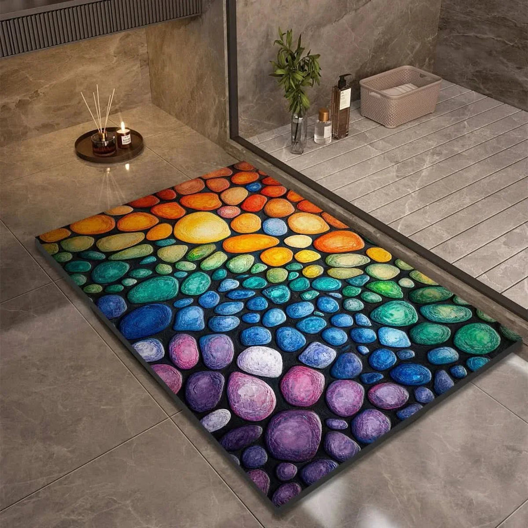 Bathroom Mat with Pebble Stone Print Pattern - Bath Mat - Style 6 - Seravelle Home