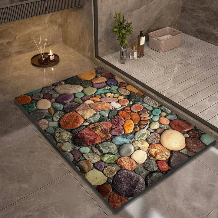 Bathroom Mat with Pebble Stone Print Pattern - Bath Mat - Style 5 - Seravelle Home