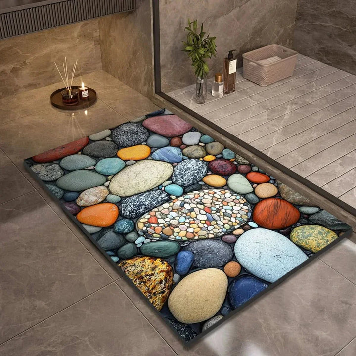 Bathroom Mat with Pebble Stone Print Pattern - Bath Mat - Style 1 - Seravelle Home