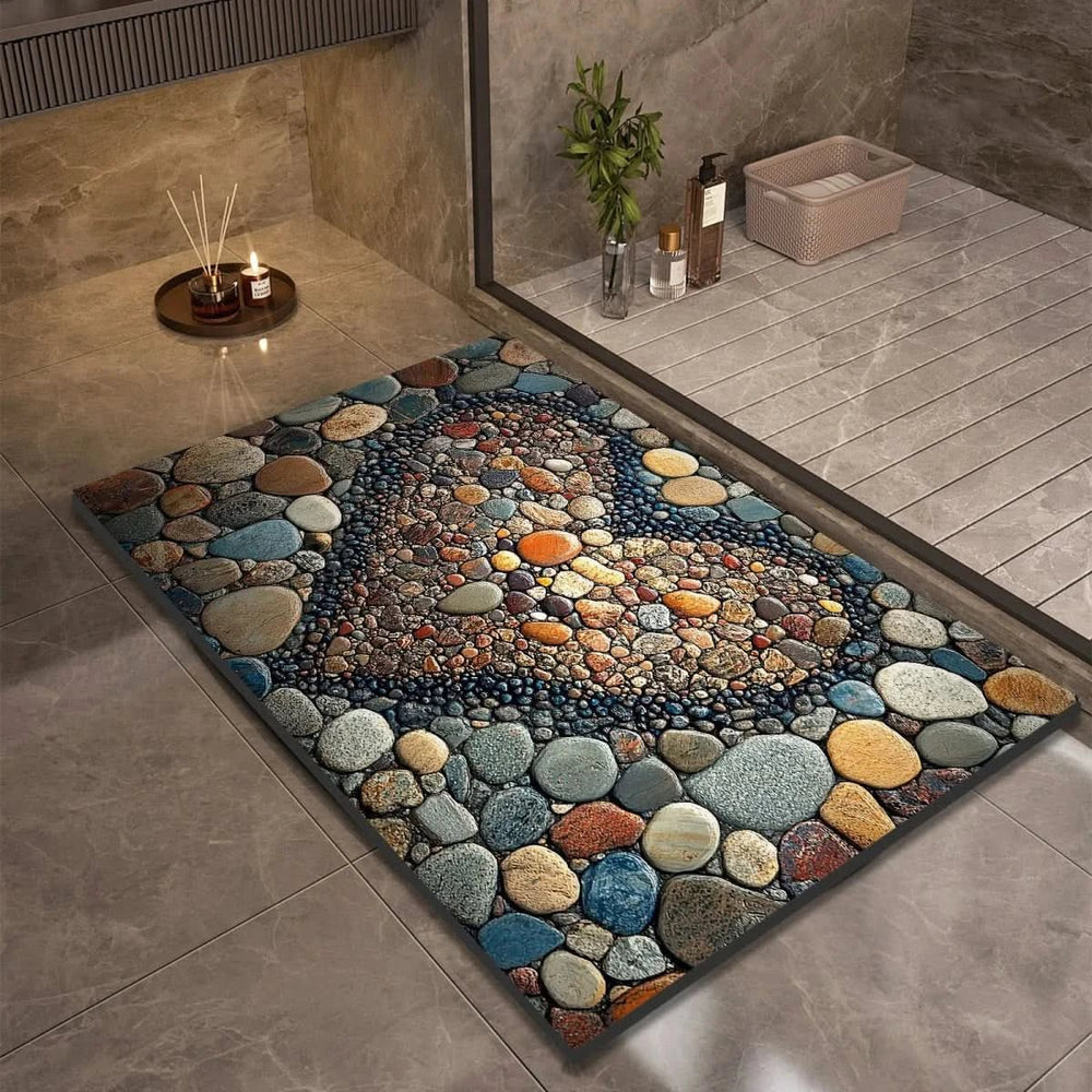 Bathroom Mat with Pebble Stone Print Pattern - Bath Mat - Style 2 - Seravelle Home