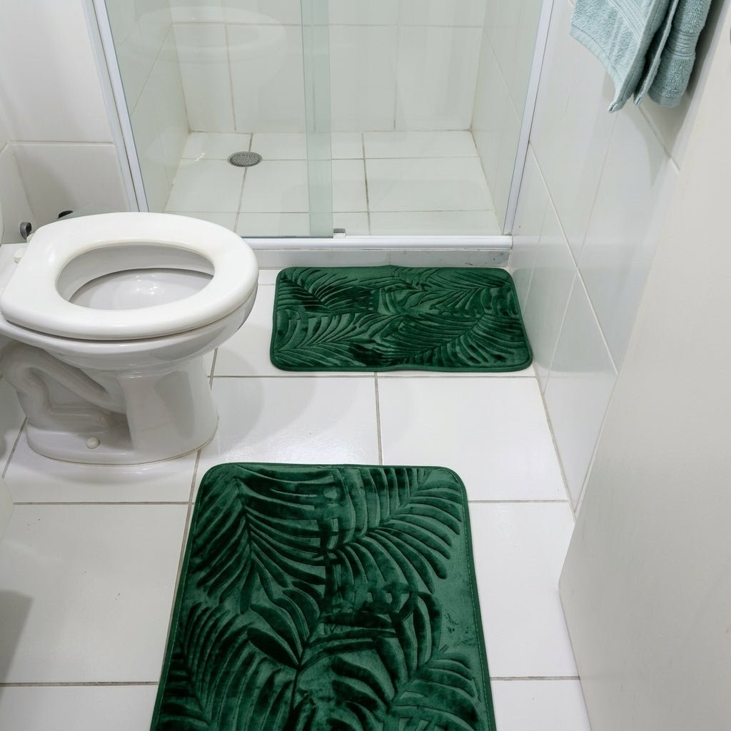 Bathroom Washable Rug with Leaf Pattern Design - Washable Rug - Green - Seravelle Home