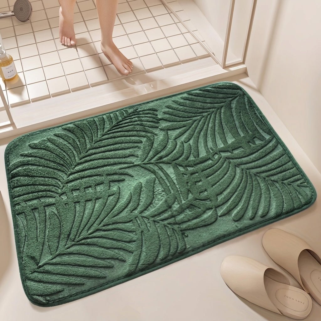 Bathroom Washable Rug with Leaf Pattern Design - Washable Rug - Green - Seravelle Home