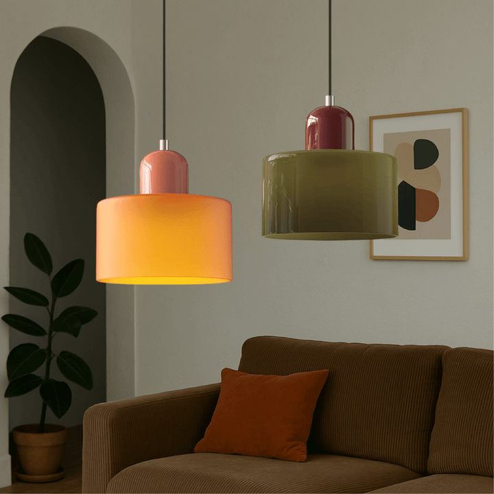 Bauhaus Coloured Glass Pendant Light Modern Design - Pendant Light - Orange - Seravelle Home