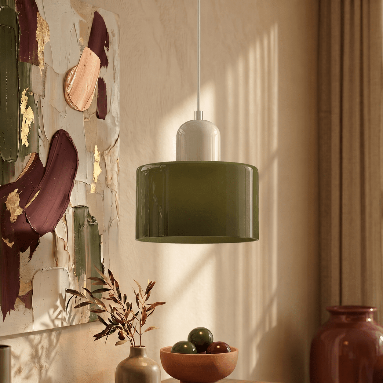 Bauhaus Pendant Light with Modern Cylindrical Shade Design - Pendant Light - Light Green - Seravelle Home
