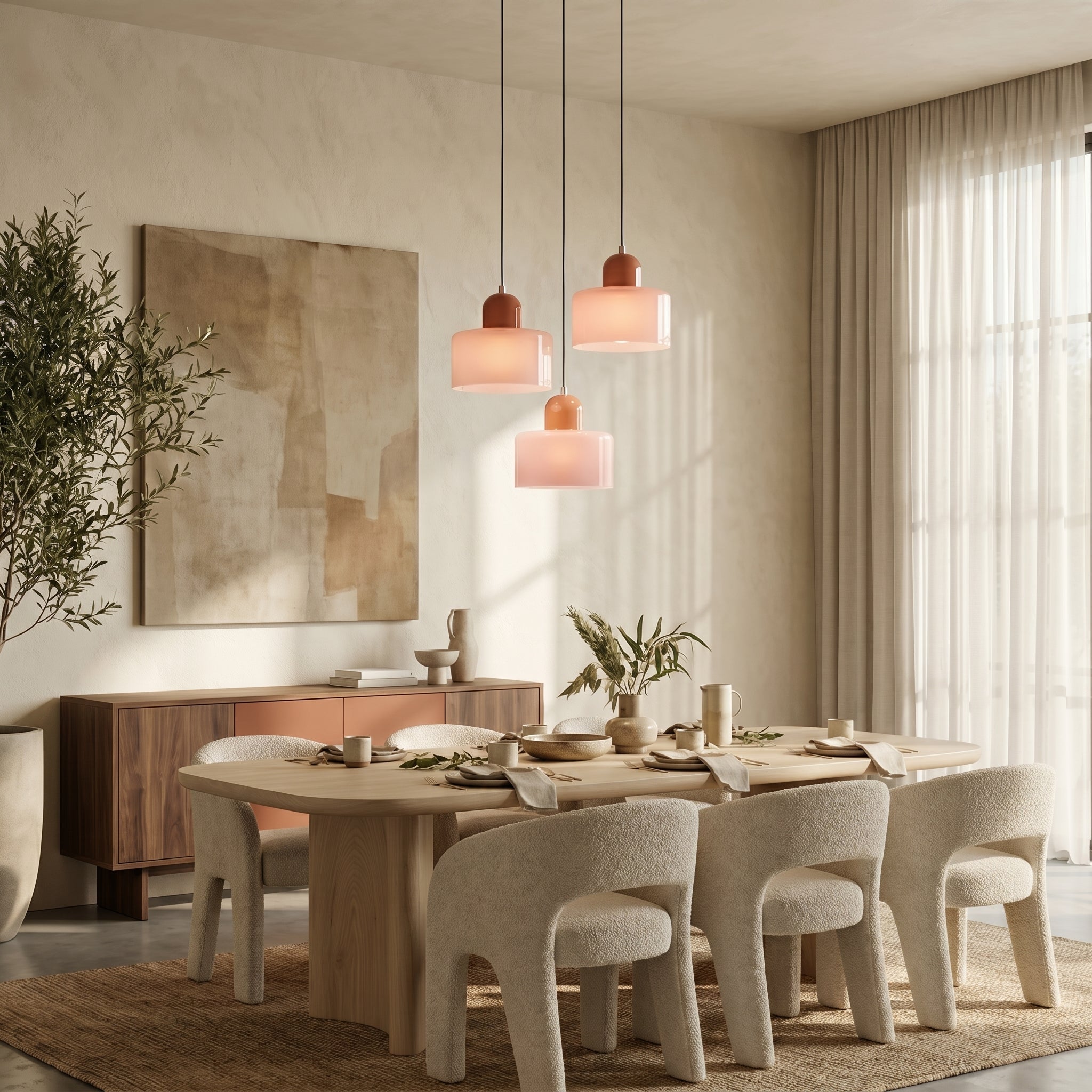 Bauhaus Pendant Light with Modern Cylindrical Shade Design - Pendant Light - Pink - Seravelle Home