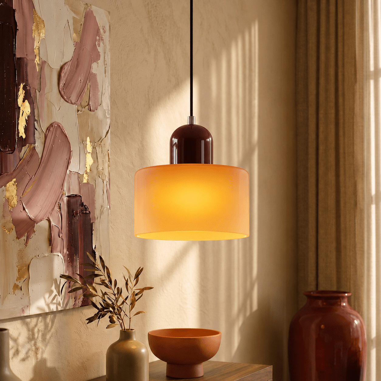Bauhaus Pendant Light with Modern Cylindrical Shade Design - Pendant Light - Orange - Seravelle Home